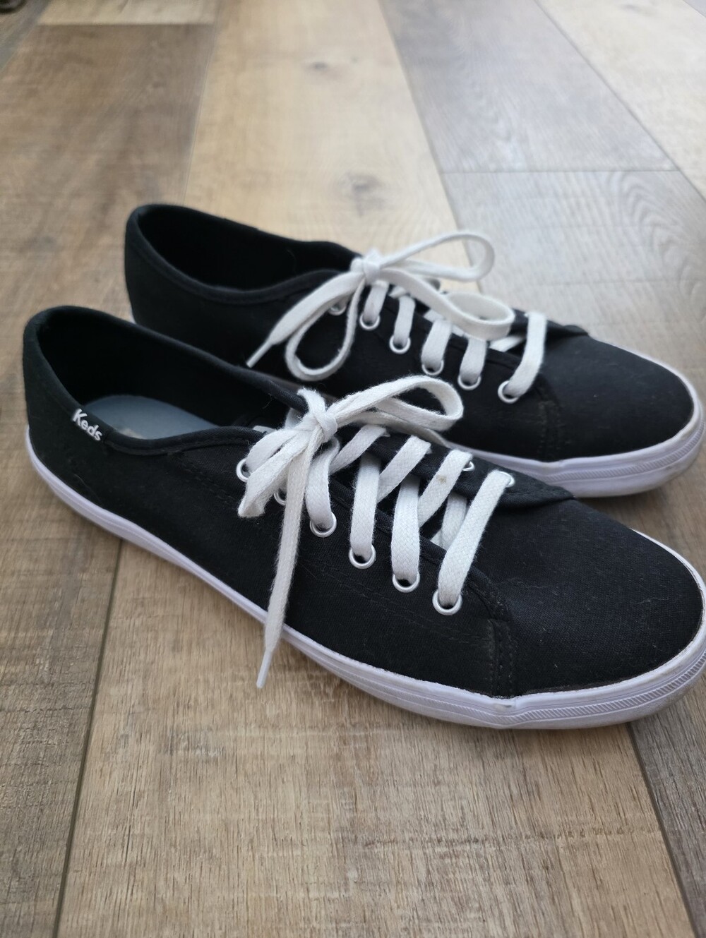 Keds Black Canvas Sneakers with White Laces- Womens Size 8.5